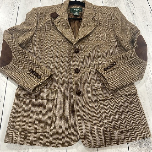 Polo Ralph Lauren Wool Equestrian Riding Jacket Elbow Patch Herringbone Blazer - Picture 4 of 9